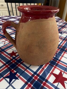 Pottery Barn Terracotta Pitcher with Red Gloss Trim